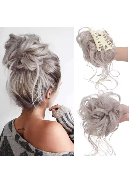 Tokalı Kuyruklu Dağınık Topuz / Açık Gri