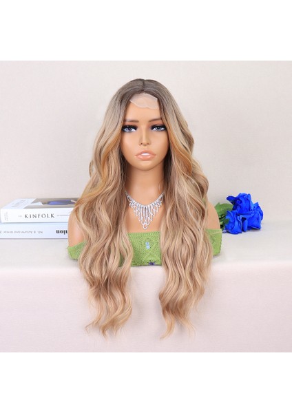 Koyu Kumral Dore Sarı Ombreli Perçemler Bakır Işıltılı Tül Peruk