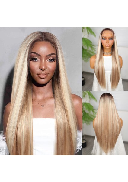 Kumral Beyaz Platin Ombreli ve Röfleli Fiber Sentetik Tül Peruk