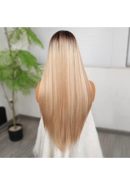 Kumral Beyaz Platin Ombreli ve Röfleli Fiber Sentetik Tül Peruk indirimleri