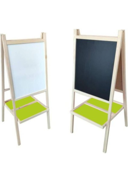 Çift Taraflı Ahşap Yazı Tahtası 48X110, Tebeşir, Kalem ve Silgi Dahil