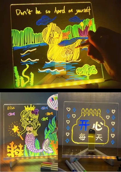 Renkli LED Işıklı Kalemli Yazı ve Çizim Tahtası, Yaratıcı Eğitici Aksesuar