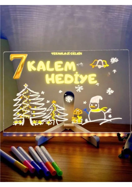 LED Işıklı Not Tahtası, 20X30 Cm, 7 Kalem ve Stant Hediye, Eğitici