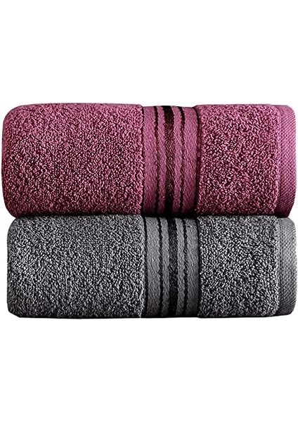 Mürdüm Molly Çift Renk Banyo Havlusu, 4&apos;lü Paket 2 Parça (70X135),2 Parça (50X85) Yumuşak ve Emici, Kaliteli Günlük Kullanıma Uygun %100 Pamuk Havlu(Mürdüm-Gri)