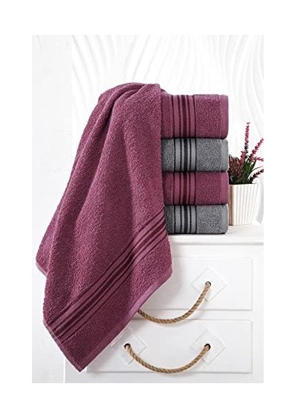 Mürdüm Molly Çift Renk Banyo Havlusu, 4&apos;lü Paket 2 Parça (70X135),2 Parça (50X85) Yumuşak ve Emici, Kaliteli Günlük Kullanıma Uygun %100 Pamuk Havlu(Mürdüm-Gri) fiyatları