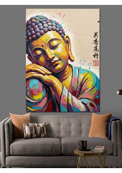 Gülümseyen Budist Keşiş Portresi Dekoratif Kanvas - Mdf Ahşap Tablo