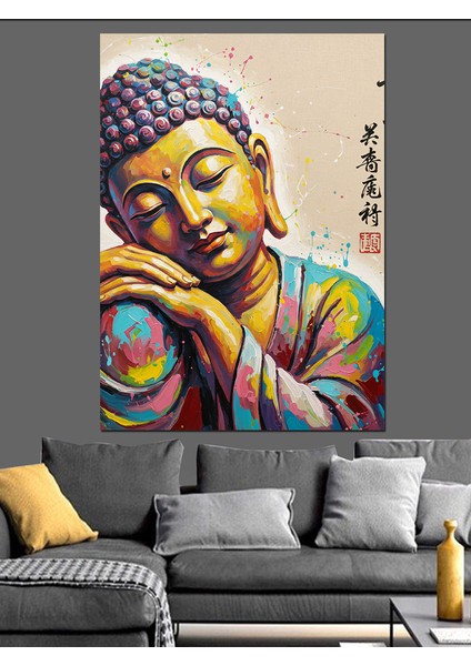 Gülümseyen Budist Keşiş Portresi Dekoratif Kanvas - Mdf Ahşap Tablo indirimleri