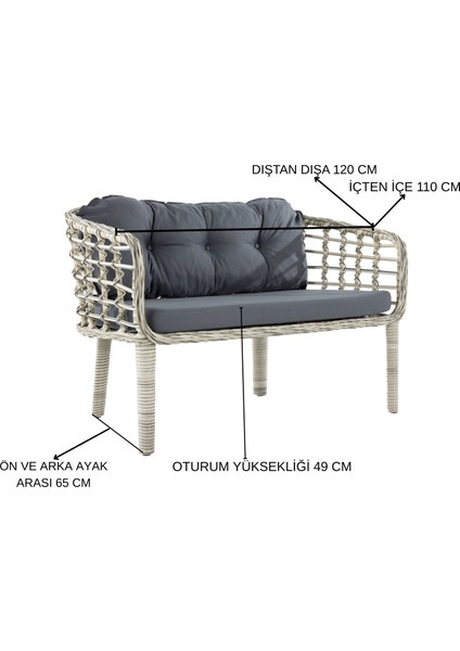 KARTEPE 2 1 1 RATTAN BAHÇE BALKON TAKIMI,ANTRASİT GRİ RATTAN/GRİ KUMAŞ fiyatları