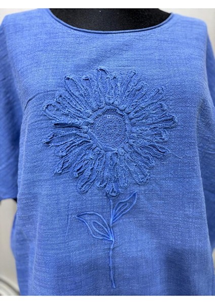 Kadın Oversize Kabartmalı Fileli %100 Keten Bluz modelleri