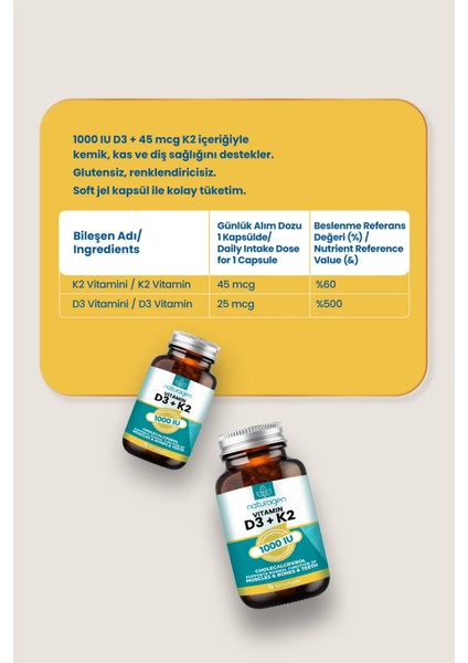 Vitamin D3 + K2 1000 Iu 2X60 Kapsül fırsatları