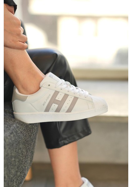 Kadın Siyah Beyaz Çizgi Detaylı Ortopedik Sneaker 059-K 059-K modelleri