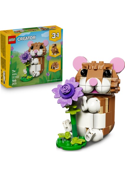 LEGO® Creator 3’ü 1 Arada Sevimli Hamster ile Çiçek 31376 – 7+ Yaş için Yaratıcı Oyuncak Yapım Seti (166 Parça)