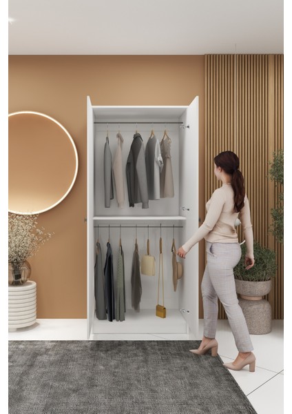2 Kapaklı 2 Askılı Mega Elbise Dolabı Beyaz İMB062 modelleri