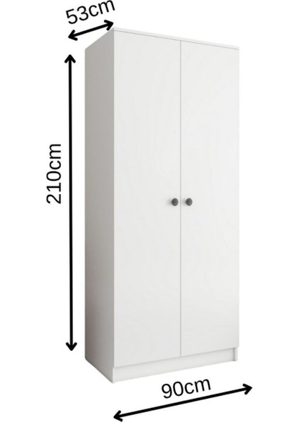 2 Kapaklı 2 Askılı Mega Elbise Dolabı Beyaz İMB062