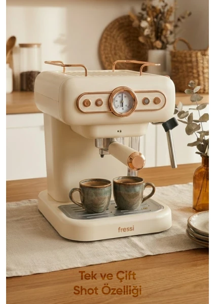 Fressi Em-01 Ristretto Süt Köpürtücülü 20BAR Basınçlı Espresso Latte Cappuccino Americano Makinesi 1,2lt