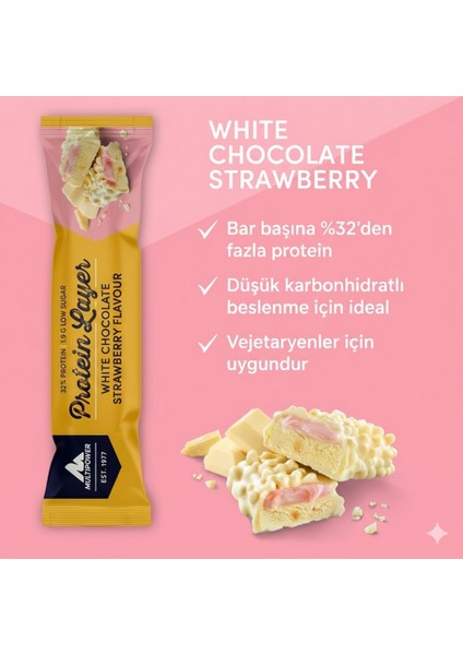 Protein Layer Bar 18 Adet Beyaz Çikolata & Çilek Aromalı -Düşük Şeker fiyatları
