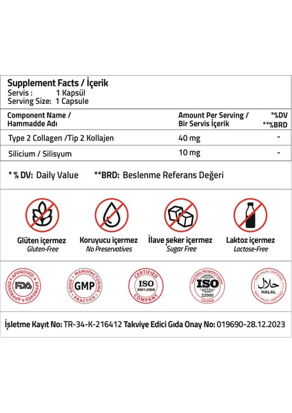 Type 2 Collagen 40 Mg Silicium 10 Mg 30 Capsules modelleri