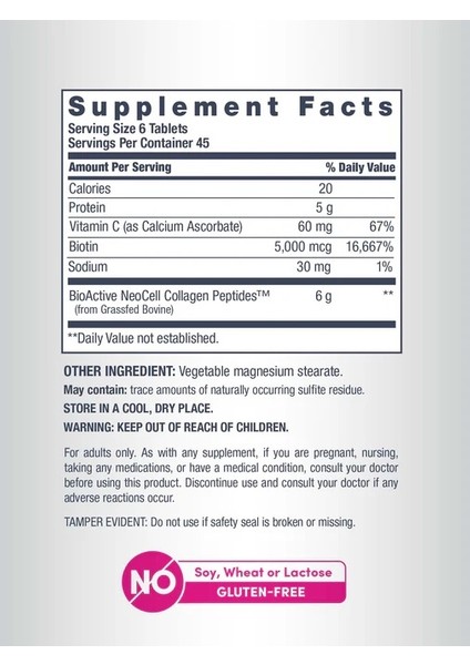 Grassfed Collagen Peptides 270 Tablet ┃+ Vitamin C & Biotin modelleri