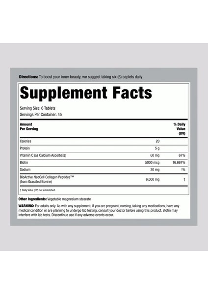 Grassfed Collagen Peptides 270 Tablet ┃+ Vitamin C & Biotin fırsatları