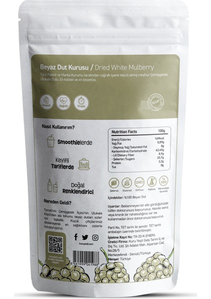 Beyaz Dut Kurusu – 150 Gr – Yerli – Kuru Dut – Doğal Kurutulmuş Meyve fiyatları