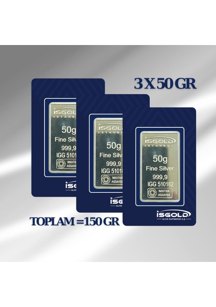 3x50=150 Gram Külçe Gümüş - 999,9 | Sertifikalı