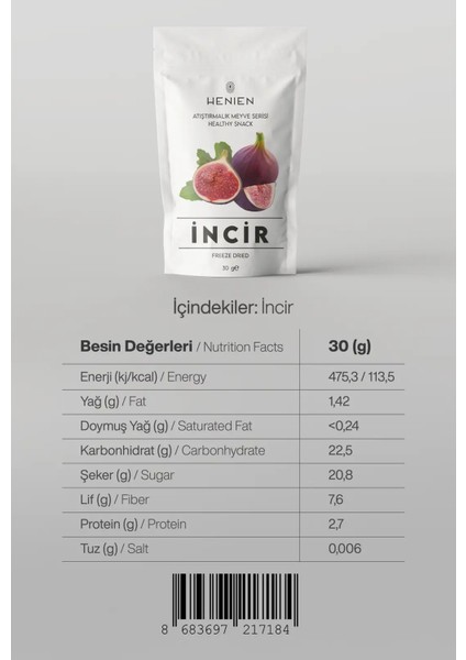 Dondurularak Kurutulmuş İncir 30 Gr - Koruyucu ve Katkı Maddesi İçermeyen Freeze Dried İncir fiyatları