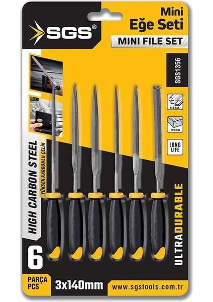 Mini Eğe Seti, 6 Parça, 3X140 Mm, Metal El Aleti, Model SGS1356 fiyatları