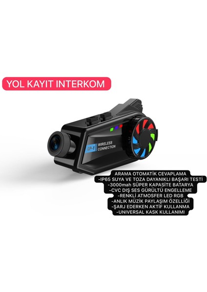 Azurtech BT68 Kameralı Intercom Motosiklet Bluetooth Kask Kulaklık Ses Kontrolü 1080P Video Kayıt Interkom