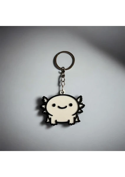 Gülümseyen Axolotl (Semender) Figürlü Anahtarlık – Beyaz – Pla