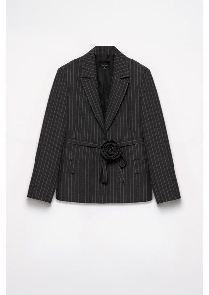 Kadın Antrasit Çizgili Gül Detaylı Blazer fırsatları