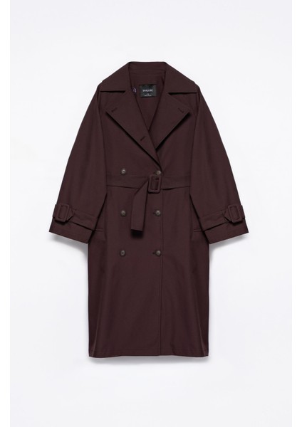 Kadın Koyu Bordo Pileli Oversize Trençkot