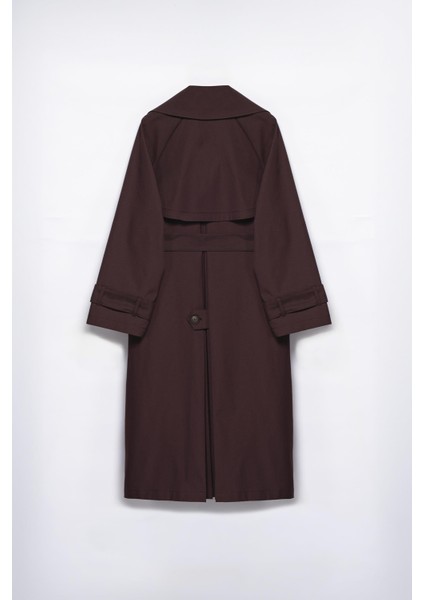 Kadın Koyu Bordo Pileli Oversize Trençkot