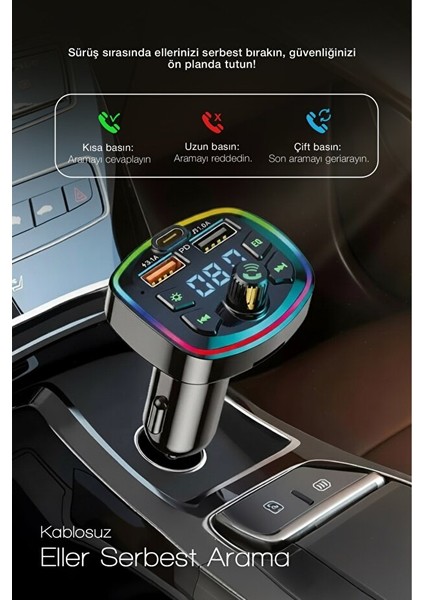 Bluetooth Araç Çakmaklık FM Transmitter | 48W PD Hızlı Şarj | Çift Mikrofon | Araç Şarj Cihazı fırsatları