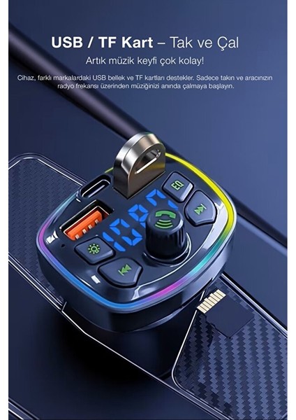 Bluetooth Araç Çakmaklık FM Transmitter | 48W PD Hızlı Şarj | Çift Mikrofon | Araç Şarj Cihazı indirimleri