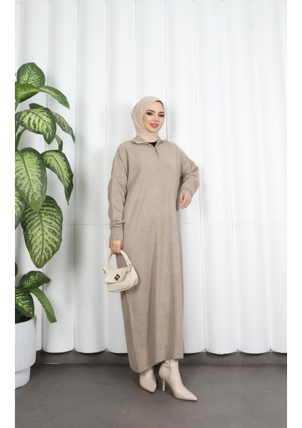 Fitilli Fermuarlı Triko Elbise
