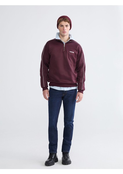 Mürdüm Dik Yaka Baskılı Erkek Sweatshirt fiyatları