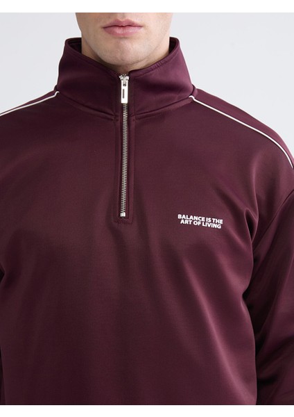 Mürdüm Dik Yaka Baskılı Erkek Sweatshirt modelleri