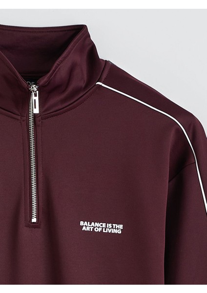 Mürdüm Dik Yaka Baskılı Erkek Sweatshirt indirimleri