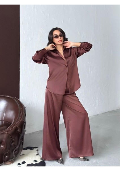 Noir Silk Saten Gömlek Kahve modelleri