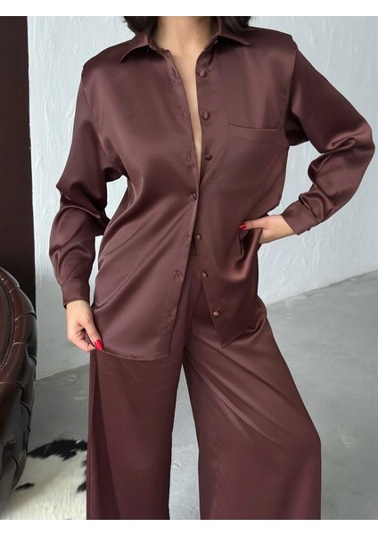 Noir Silk Saten Gömlek Kahve fırsatları