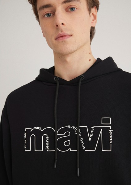 Mavi Logo Baskılı Kapüşonlu Siyah Sweatshirt 0S10196-900