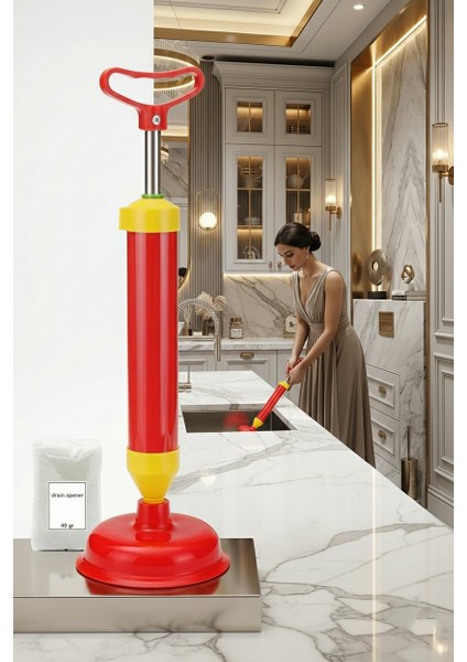 Pistonlu Lüks Klozet Açma Pompası Seti 717213 Yüksek Dayanıklılık ve Ergonomik Tasarım