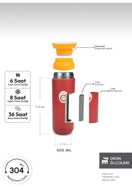 x Galatasaray Logo Termos 500ML | Sevgililer Günü Hediyesi fiyatları