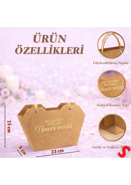 Baskılı Kalp Karton Hediye Çantası 23×15×9 cm - Kraft fiyatları