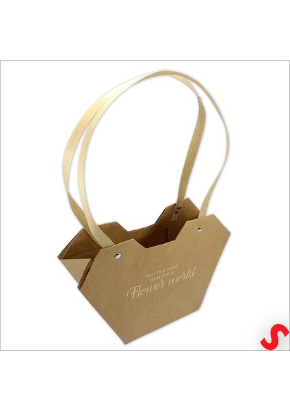 Baskılı Kalp Karton Hediye Çantası 23×15×9 cm - Kraft modelleri