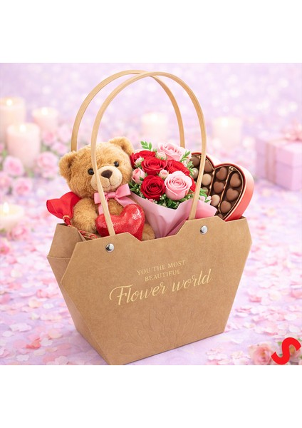 Baskılı Kalp Karton Hediye Çantası 23×15×9 cm - Kraft fırsatları
