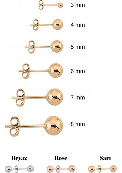 14 Ayar Altın Top Küpe 5 mm