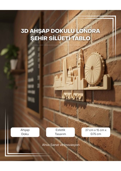 3D Ahşap Dokulu Londra Şehir Silüeti Tablo fiyatları