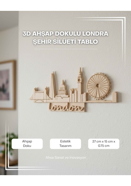 3D Ahşap Dokulu Londra Şehir Silüeti Tablo modelleri