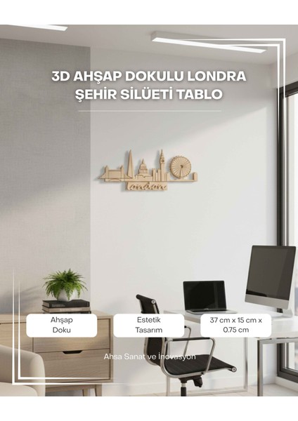 3D Ahşap Dokulu Londra Şehir Silüeti Tablo fırsatları